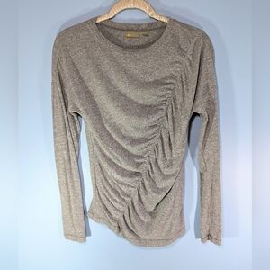 Zella Gray Longer Length Asymmetric Gathered Knit Long Sleeved Top